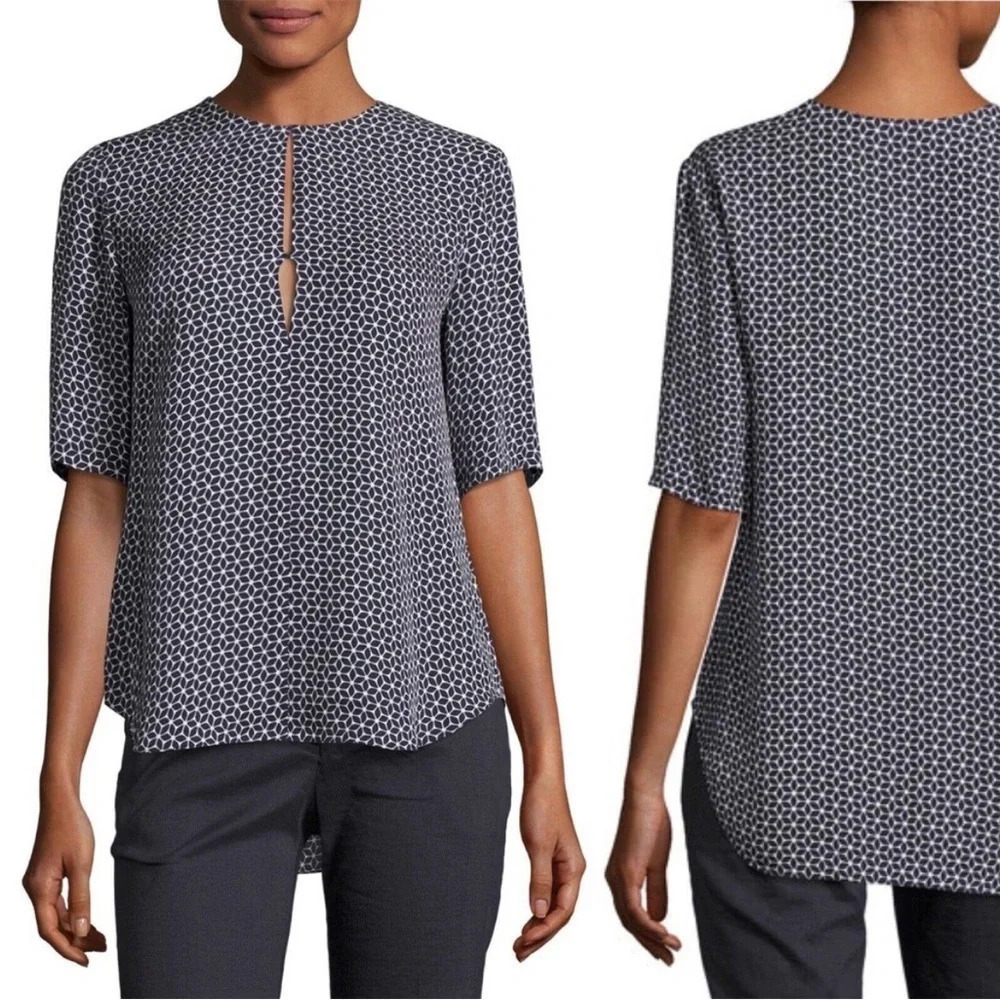 Theory Antazie Tile Geometric Silk Top Blouse Size Medium